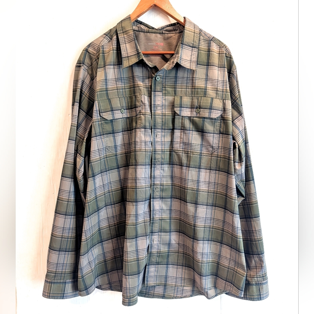 SWISS TECH Men's Olive Green & Gray Plaid Long Sleeve Dress Shirt Size 2XL